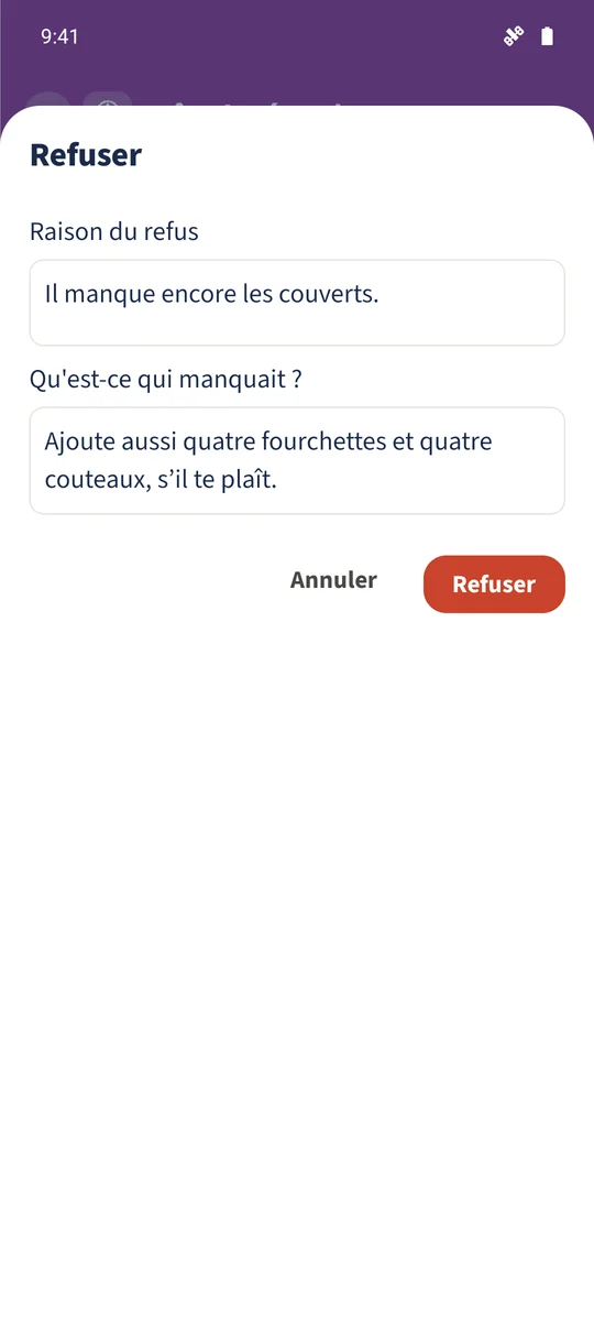 Capture prévue : Soumettre une tâche et lire le retour parental : vue 4.