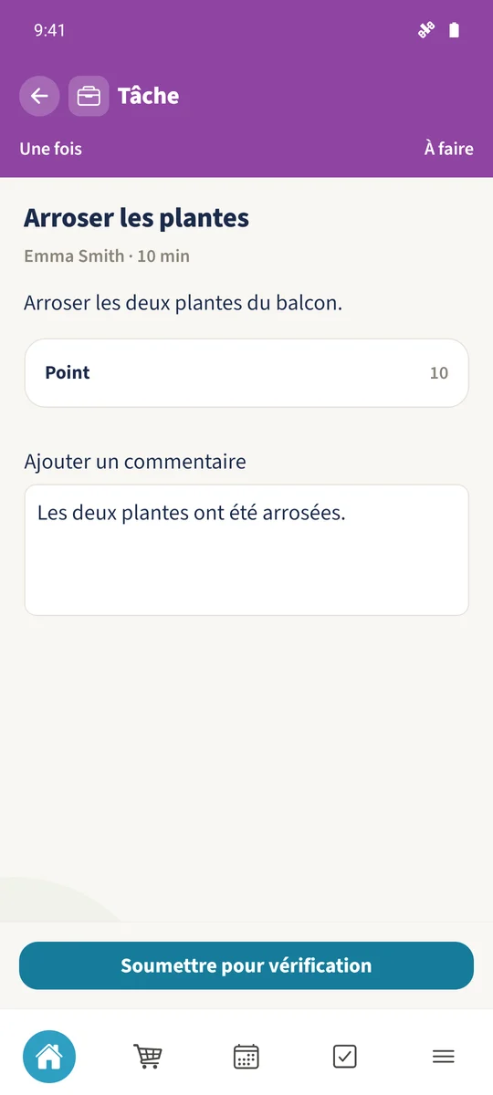 Capture prévue : Soumettre une tâche et lire le retour parental : vue 1.