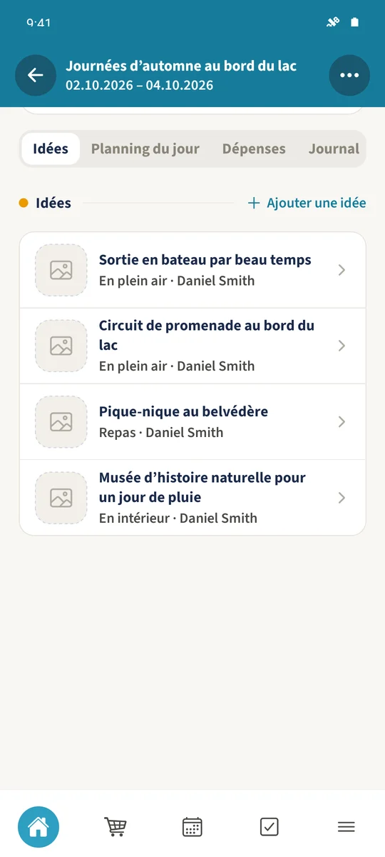 Capture prévue : Rassembler les idées pour un voyage en famille : vue 1.