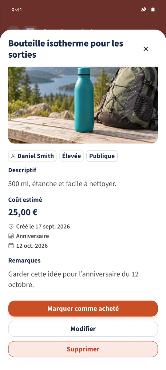 Capture prévue : Organiser les souhaits par occasion et priorité : vue 3.