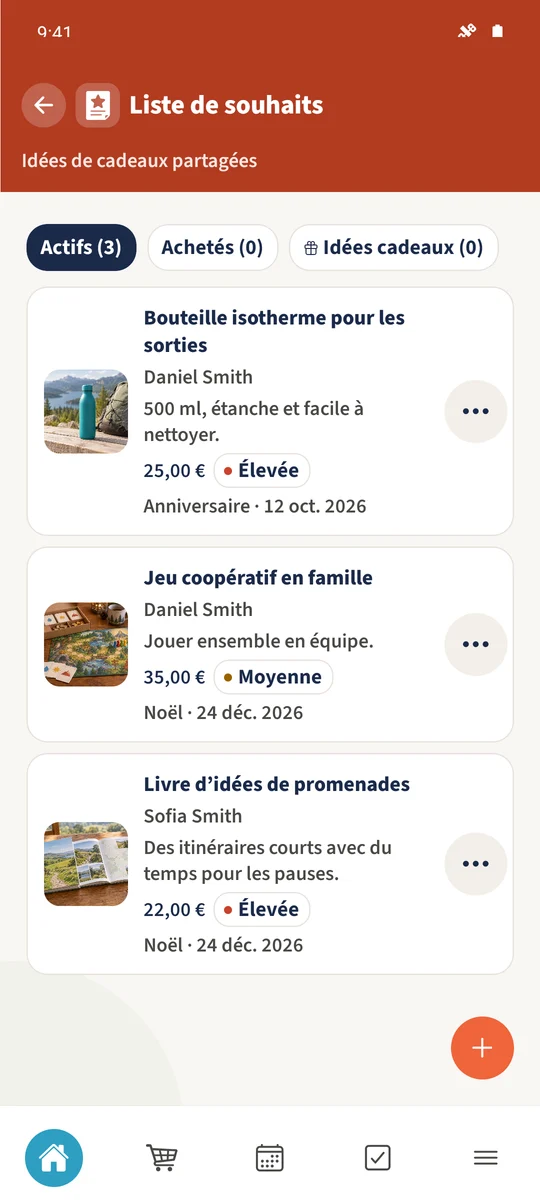 Capture prévue : Créer des souhaits visibles par la famille : vue 1.