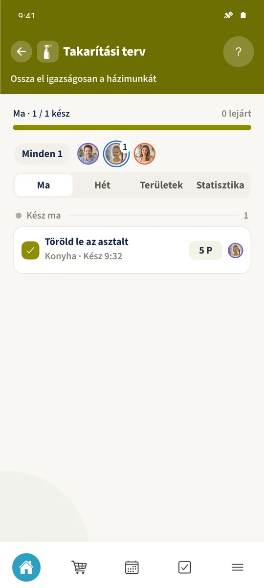 Emma művelete után az egész napi feladat befejezettnek van jelölve.