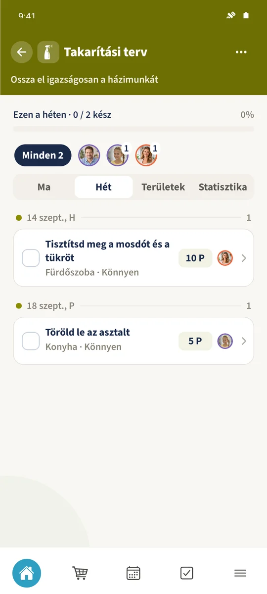 A Hét egy előkészített hétfői és az alkalmazásban generált pénteki hozzárendelést mutat.