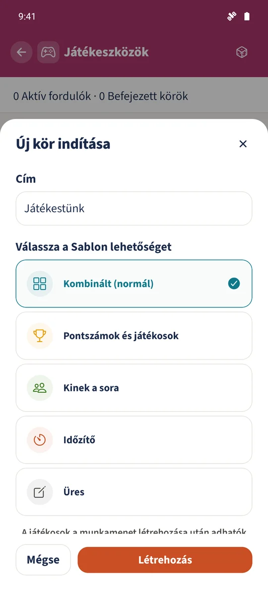 Az új menet űrlapján cím szerepel, és a Kombinált (normál) van kijelölve.