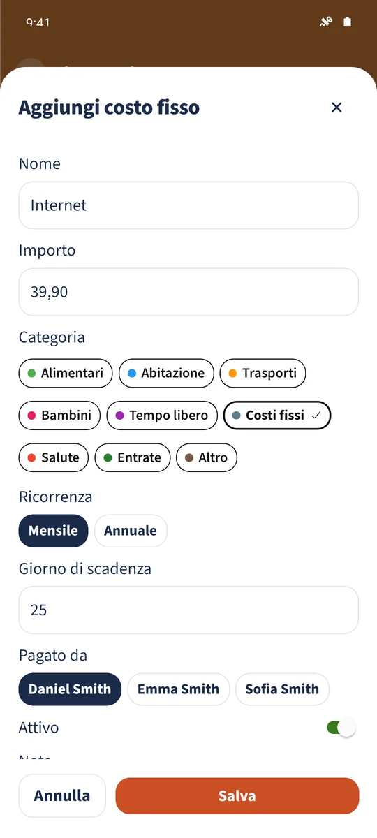 Screenshot previsto: Gestire le spese fisse del budget: schermata 2.