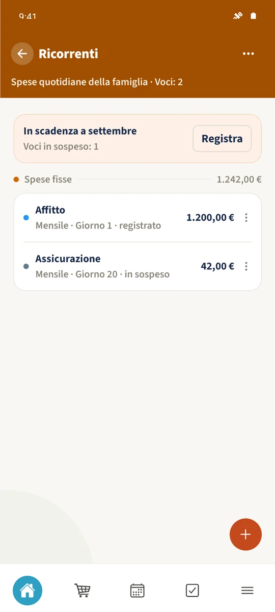 Screenshot previsto: Gestire le spese fisse del budget: schermata 1.