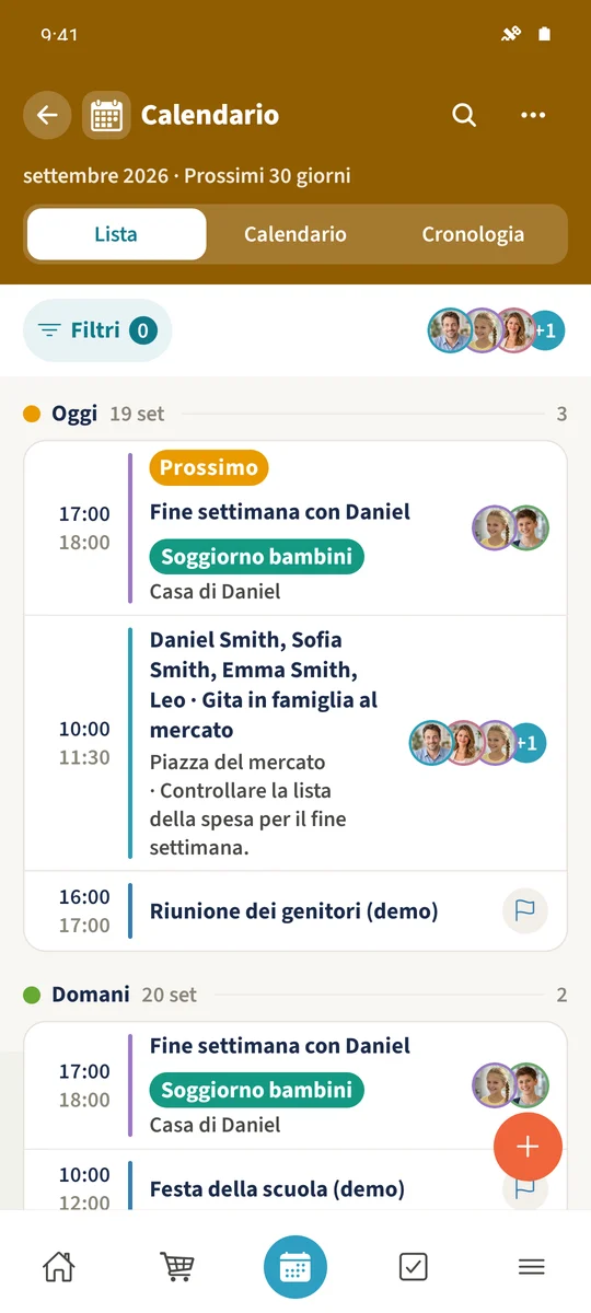 Screenshot previsto: Riunire gli appuntamenti della famiglia: schermata 1.