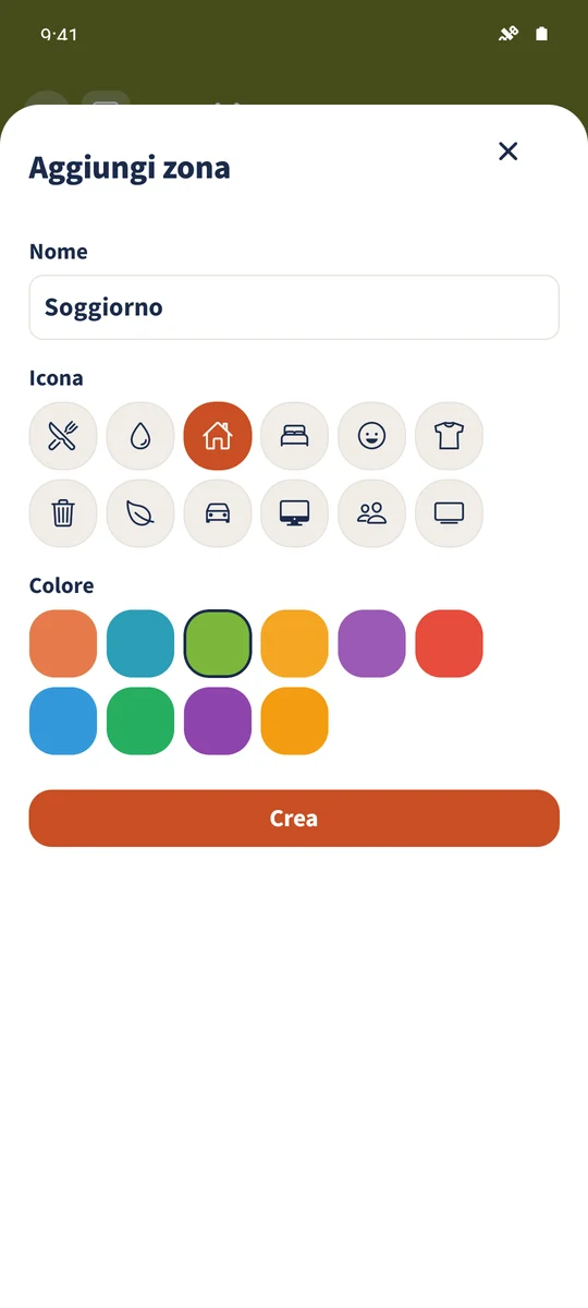 Screenshot previsto: Creare un piano pulizie per stanza: schermata 1.