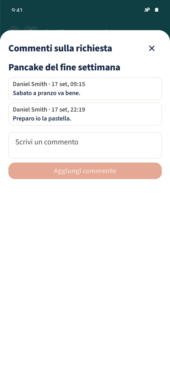 Screenshot previsto: Raccogliere le proposte per i pasti: schermata 2.