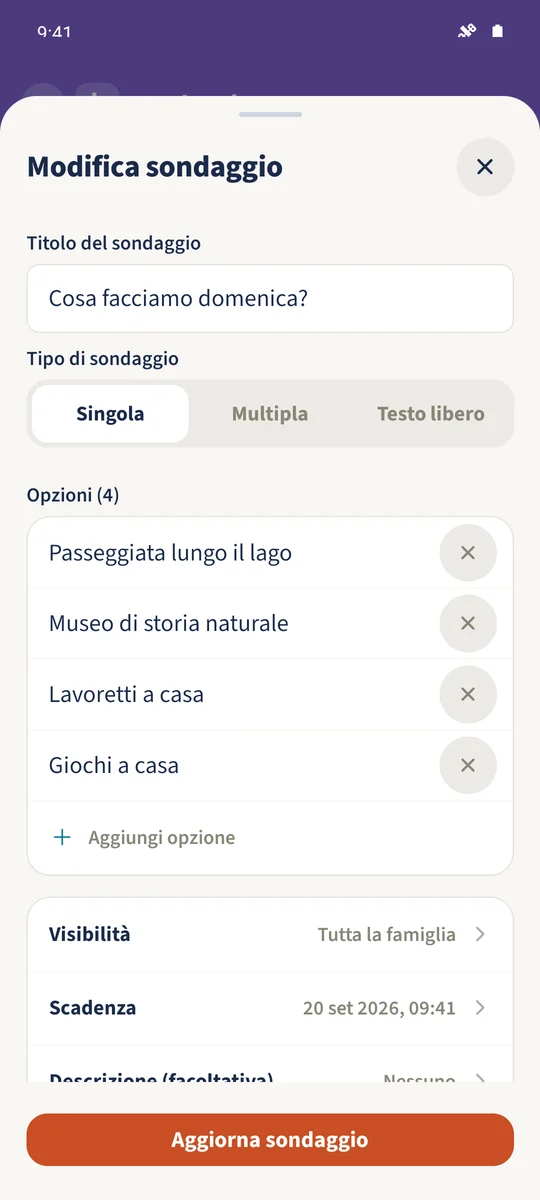 Screenshot previsto: Creare un sondaggio familiare con scelte chiare: schermata 1.