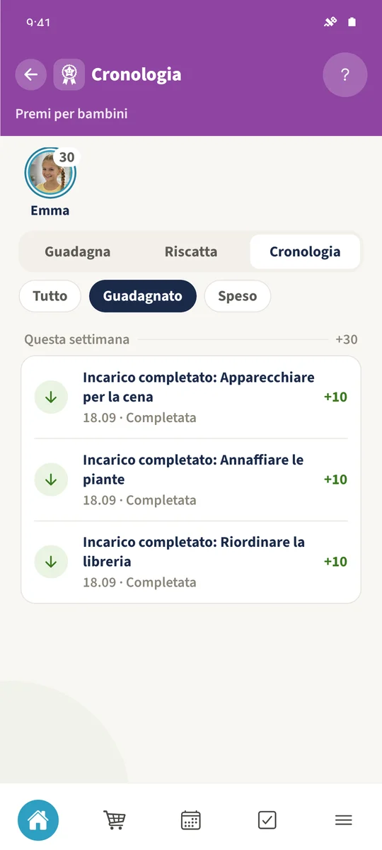 Screenshot previsto: Controllare punti e minuti guadagnati: schermata 3.