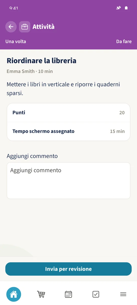 Screenshot previsto: Controllare punti e minuti guadagnati: schermata 1.