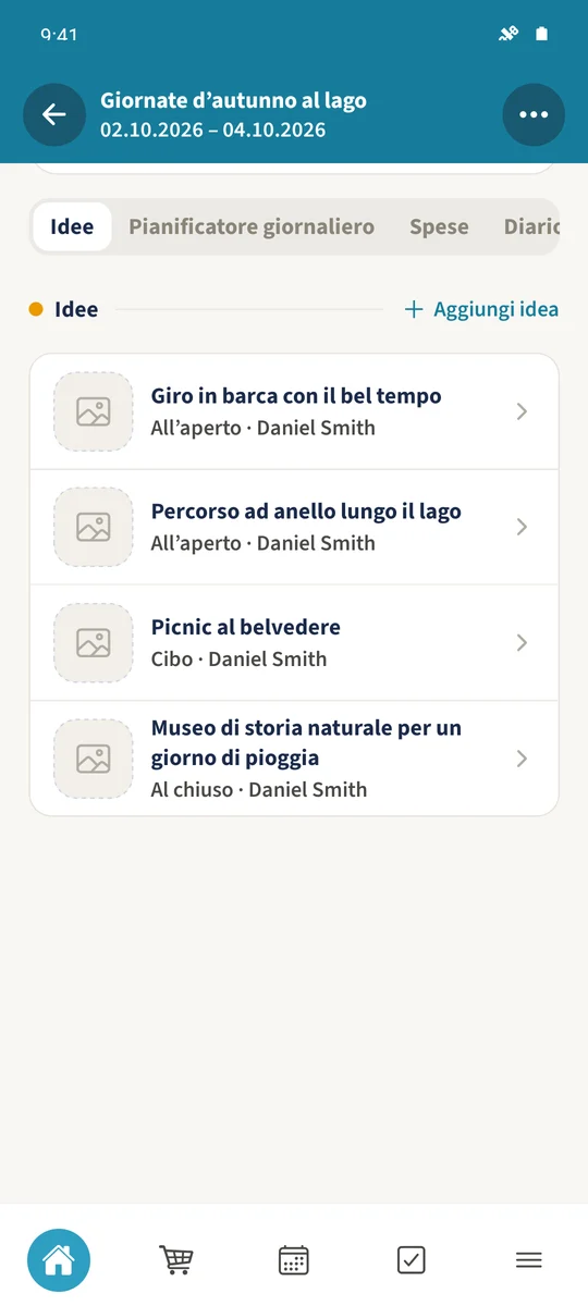 Screenshot previsto: Raccogliere idee per un viaggio in famiglia: schermata 1.