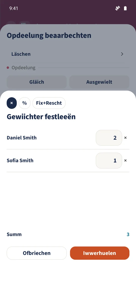 Gewiichter vun 2 fir Daniel an 1 fir Sofia maachen dräi relativ Undeeler.