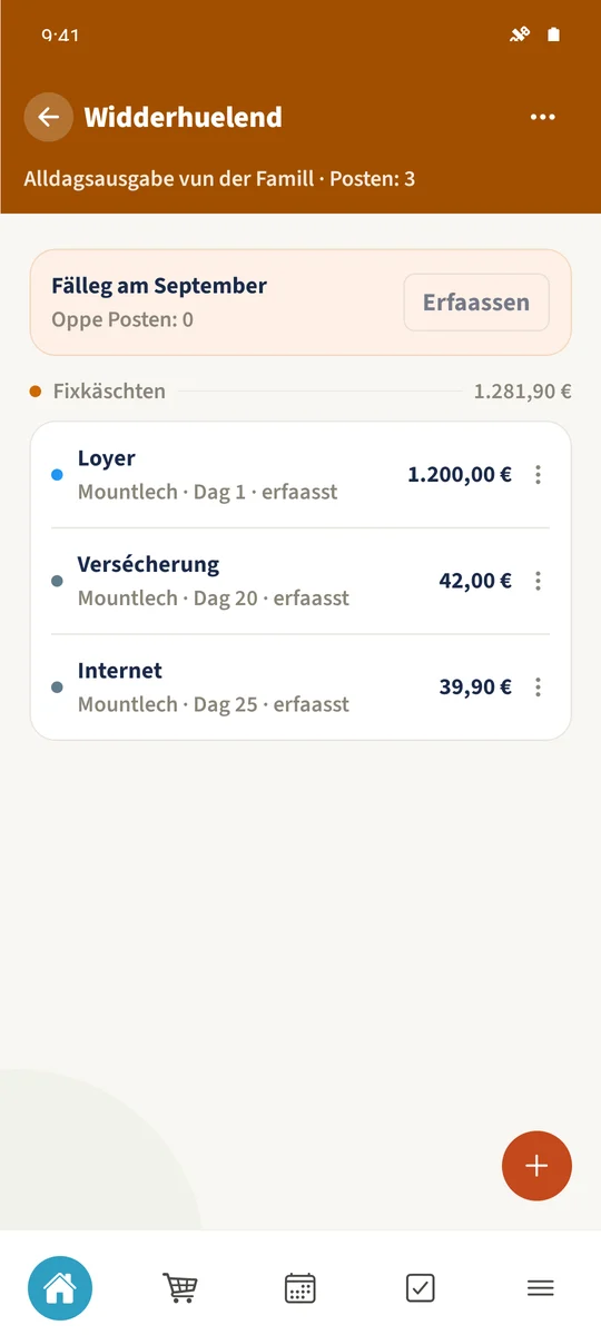Nom Erstelle ginn Loyer, Versécherung an Internet als erfaasst fir Oktober 2026 ugewisen.