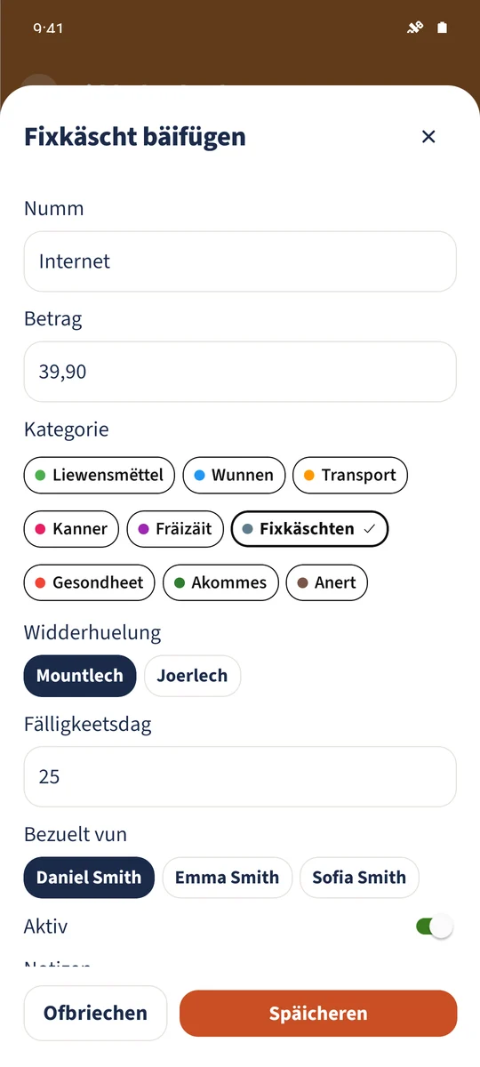 De bestoende Posten Internet ass op 39,90 € an Fixkäschten agestallt, mat monatlecher Widderhuelung den 25.