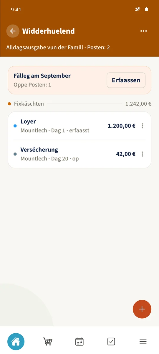 Widderhuelend fir Oktober 2026 weist déi bestoend Posten Loyer, Versécherung an Internet, all nach oppen.