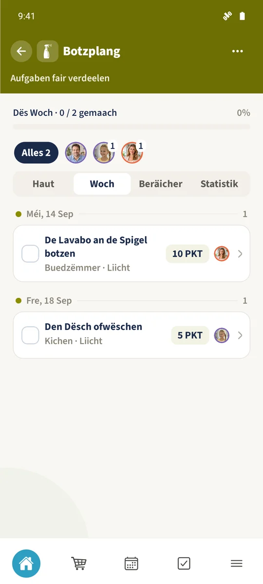 Woch weist eng virbereet Méindeszouweisung an déi an der App generéiert Freideszouweisung.
