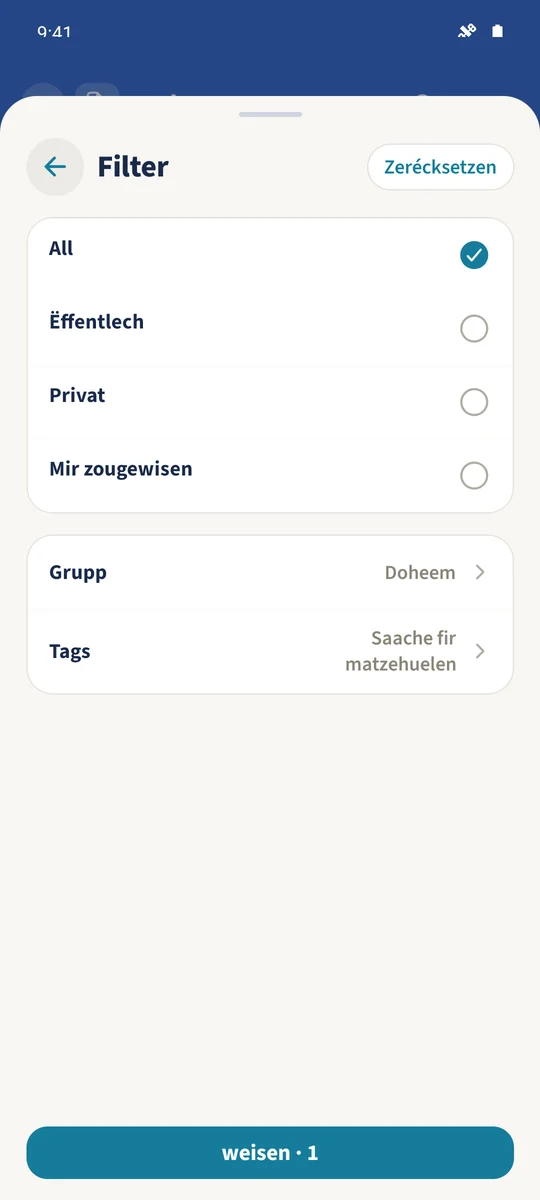 De Filter wielt d’Grupp Heem an den Tag Saache fir matzebréngen.
