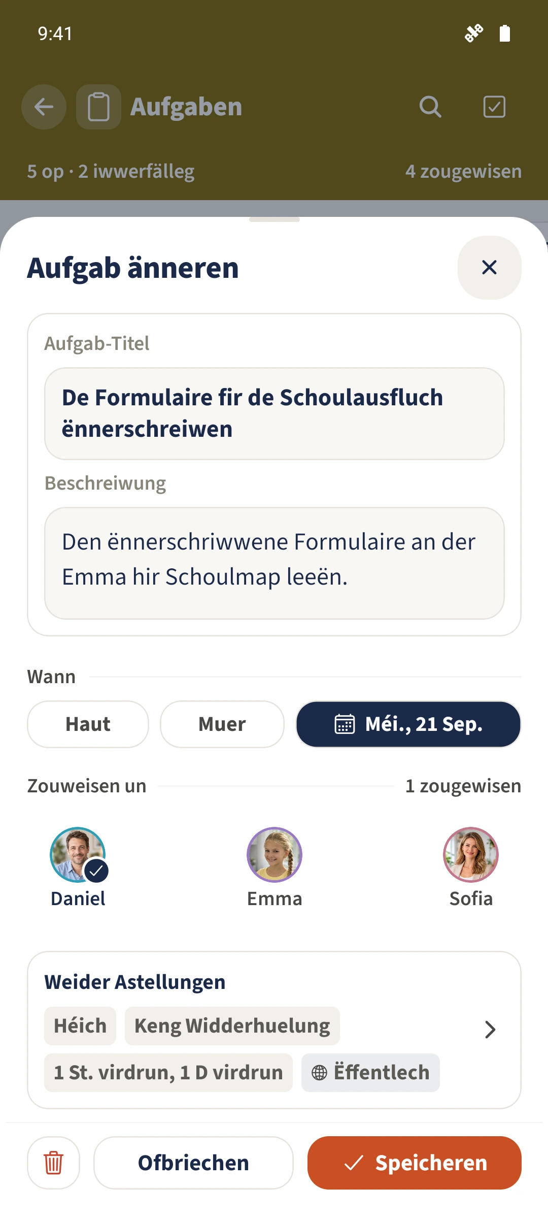 Aufgab bearbechten — Fällegkeetsdatum