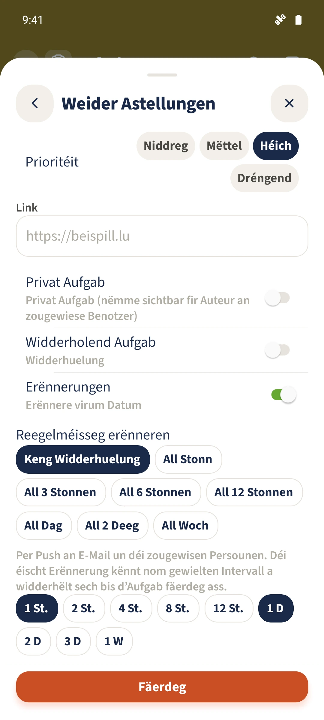 Erënnerungen — Erënnere virum Datum, Reegelméisseg erënneren