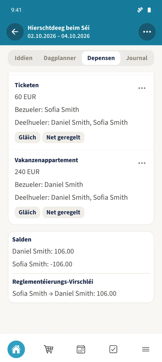 Nom Späicheren ass den oppenen Ausglach 106 EUR vu Sofia un Daniel.
