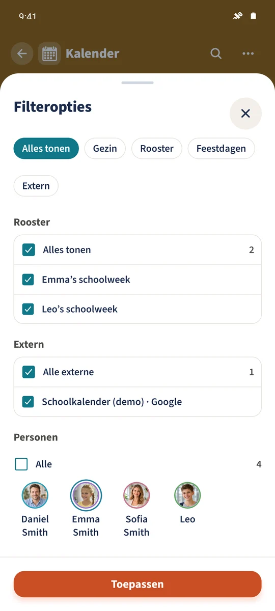 Alleen Emma is geselecteerd in het personenfilter.