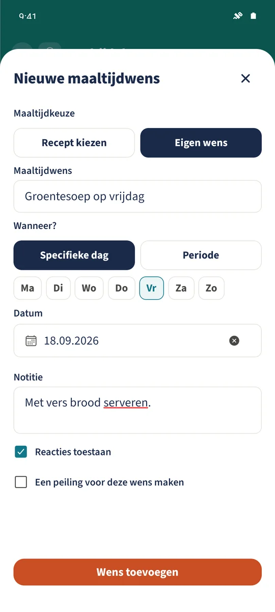 De eigen wens Groentesoep op vrijdag heeft een datum en ingeschakelde reacties.