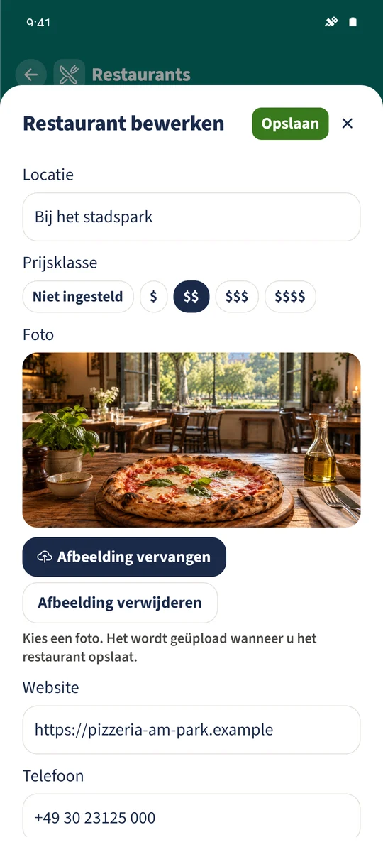 De editor van Parkside Pizzeria bevat Bij het stadspark en een prijsklasse van twee symbolen.