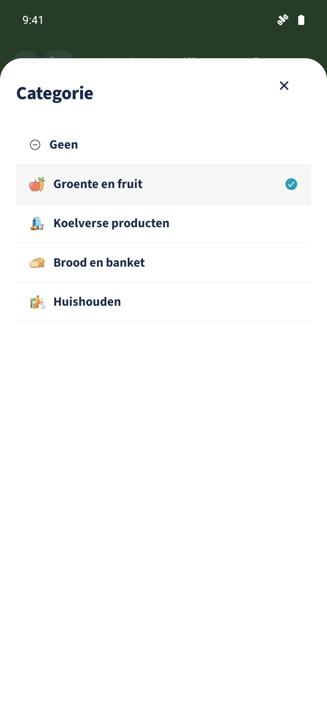 Groente en fruit is geselecteerd in de categoriekiezer.