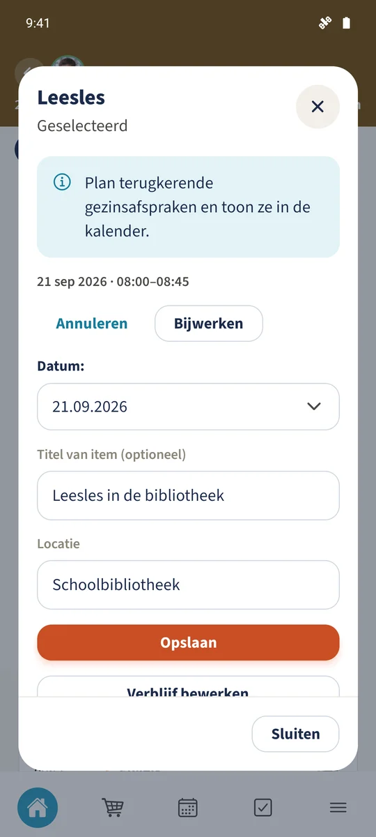 De nieuwe titel en locatie Schoolbibliotheek zijn ingevoerd voor dezelfde datum.