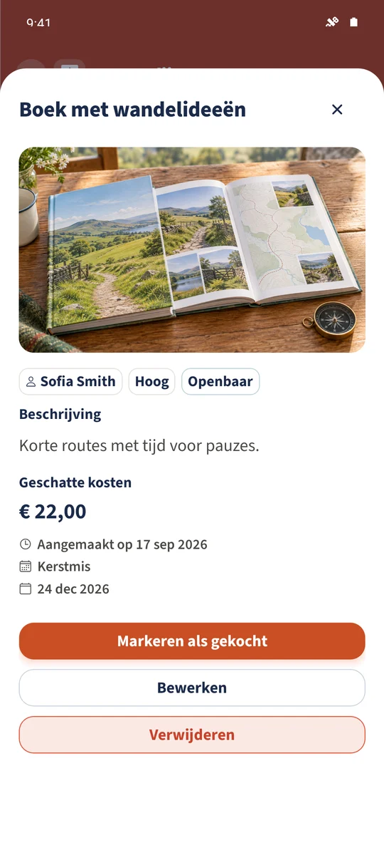 Daniel opent Sofia's actieve boekwens met Markeren als gekocht beschikbaar.