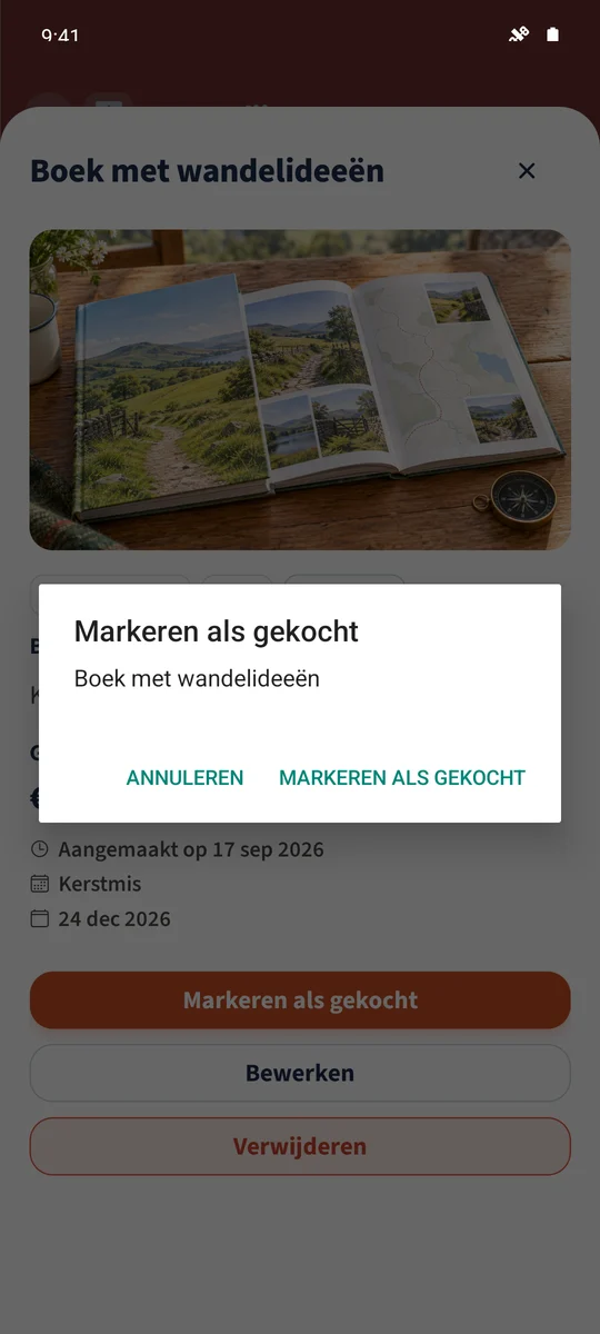 Het bevestigingsvenster vermeldt de wens voordat de status wordt gewijzigd.