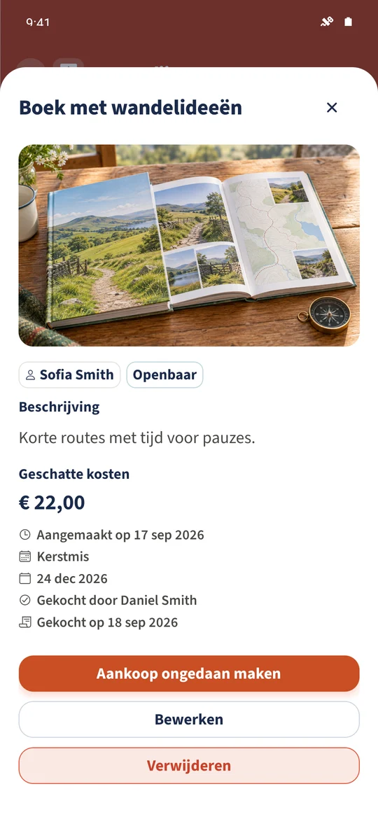 Sofia kan ook Daniel als koper en de aankoopdatum bij haar wens zien.