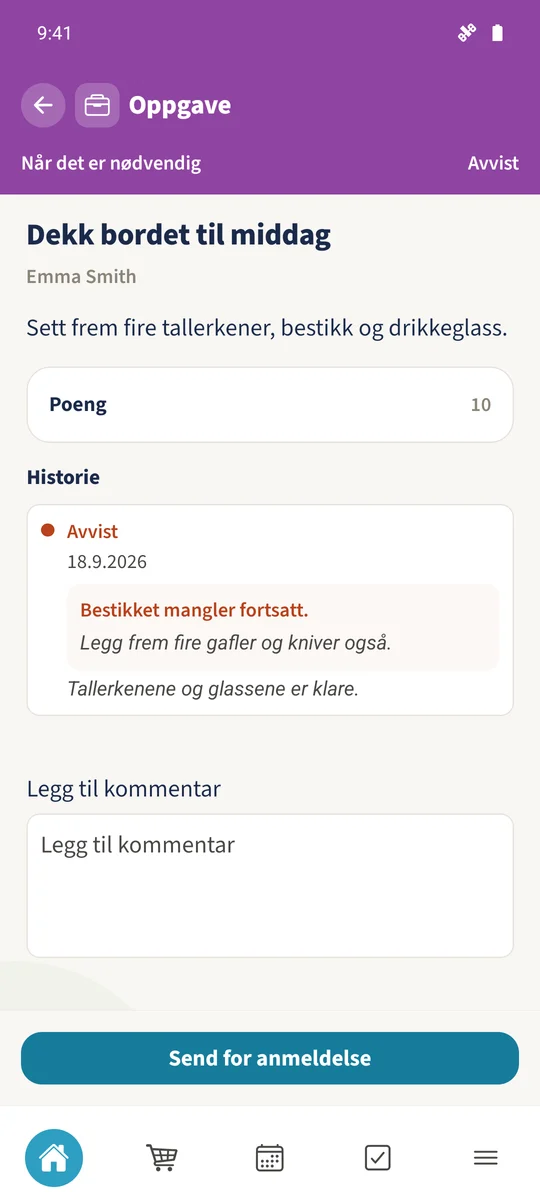 Emmas Historie beholder den opprinnelige avvisningen og tilbakemeldingen sammen med den senere godkjente innsendingen.