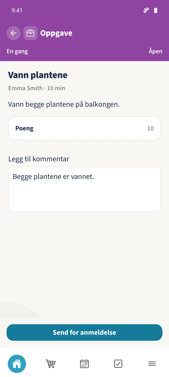 Emma har skrevet en kommentar om å vanne plantene og kan sende den til vurdering.
