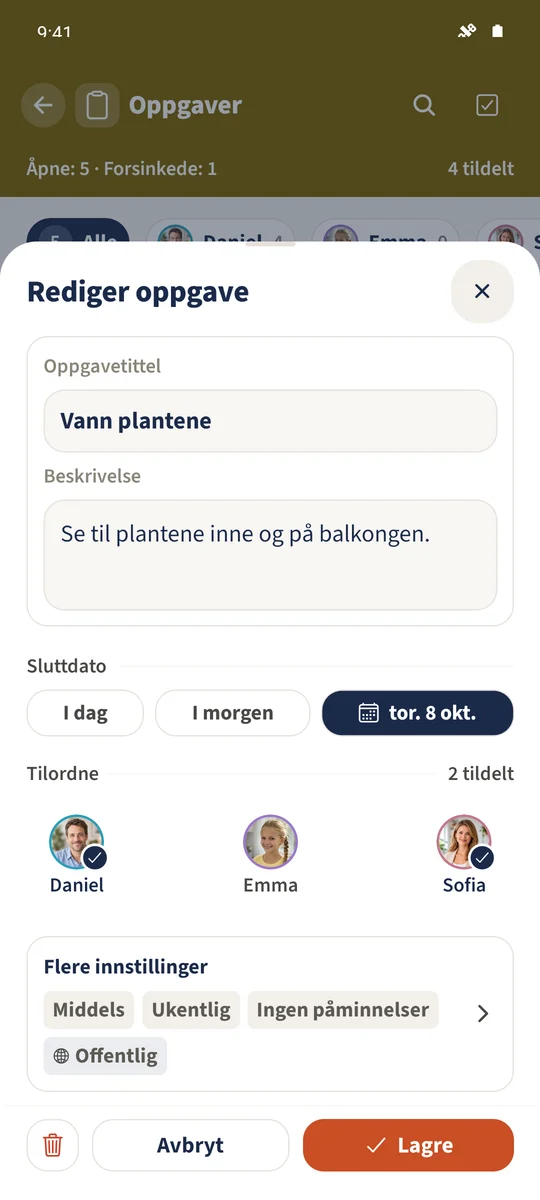 Gjentakende oppgave — Sluttdato