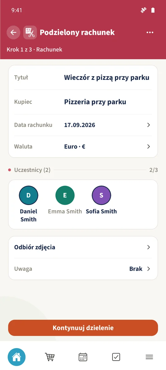 Rachunek używa EUR, a Daniel i Sofia są aktywnymi uczestnikami.