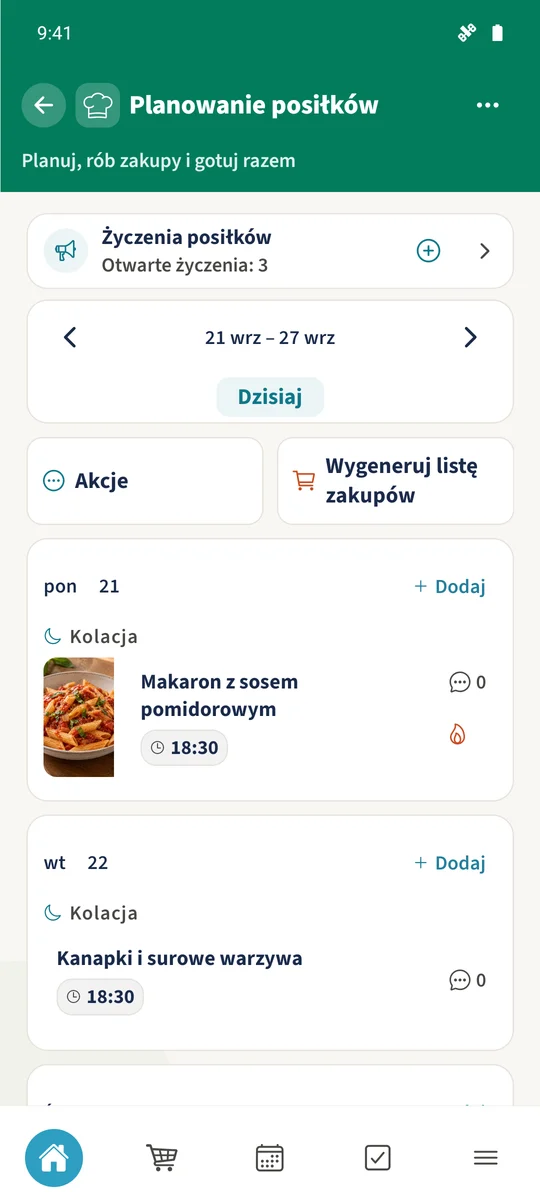 Tydzień docelowy zawiera dodane posiłki, w tym makaron w poniedziałek i „Kanapki i surowe warzywa” we wtorek.