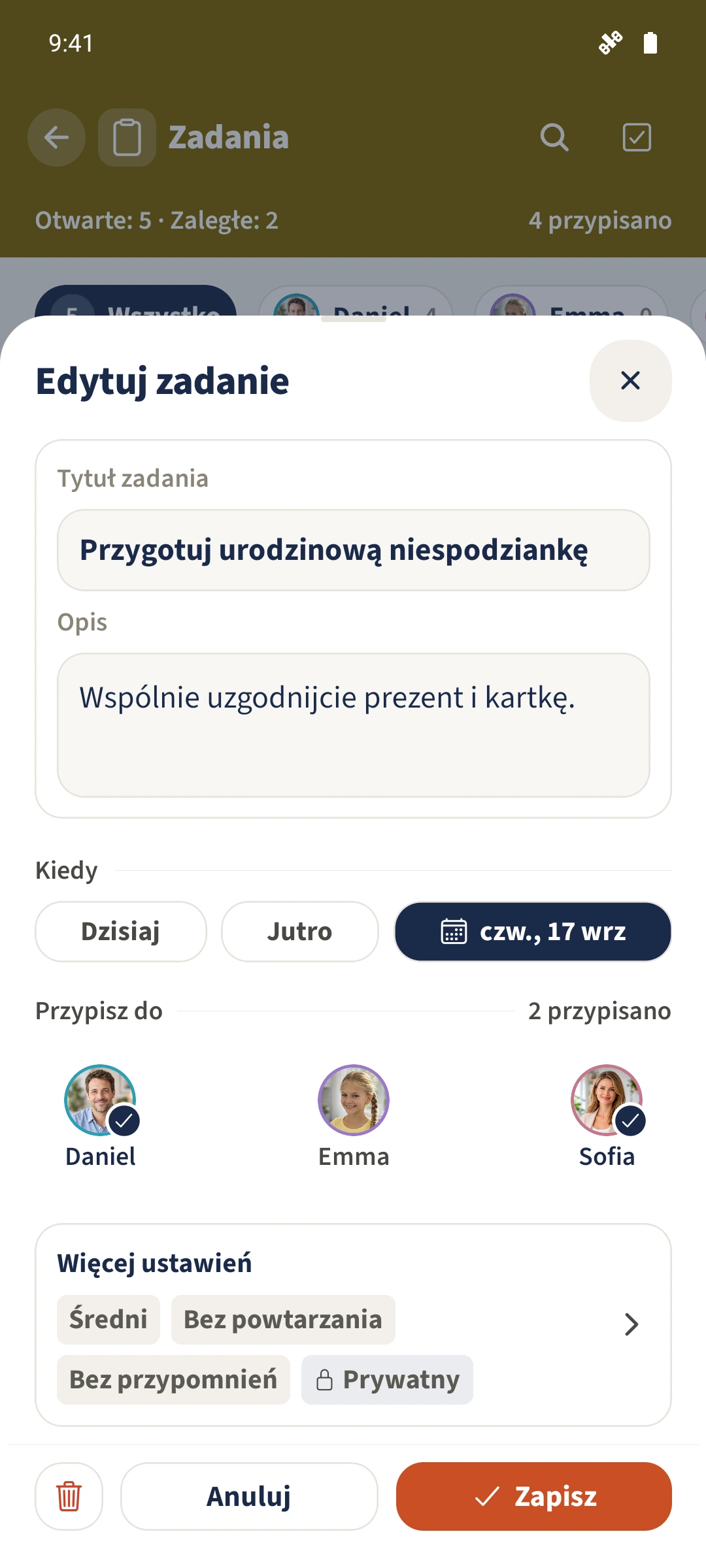 Zadanie prywatne — Przypisz do