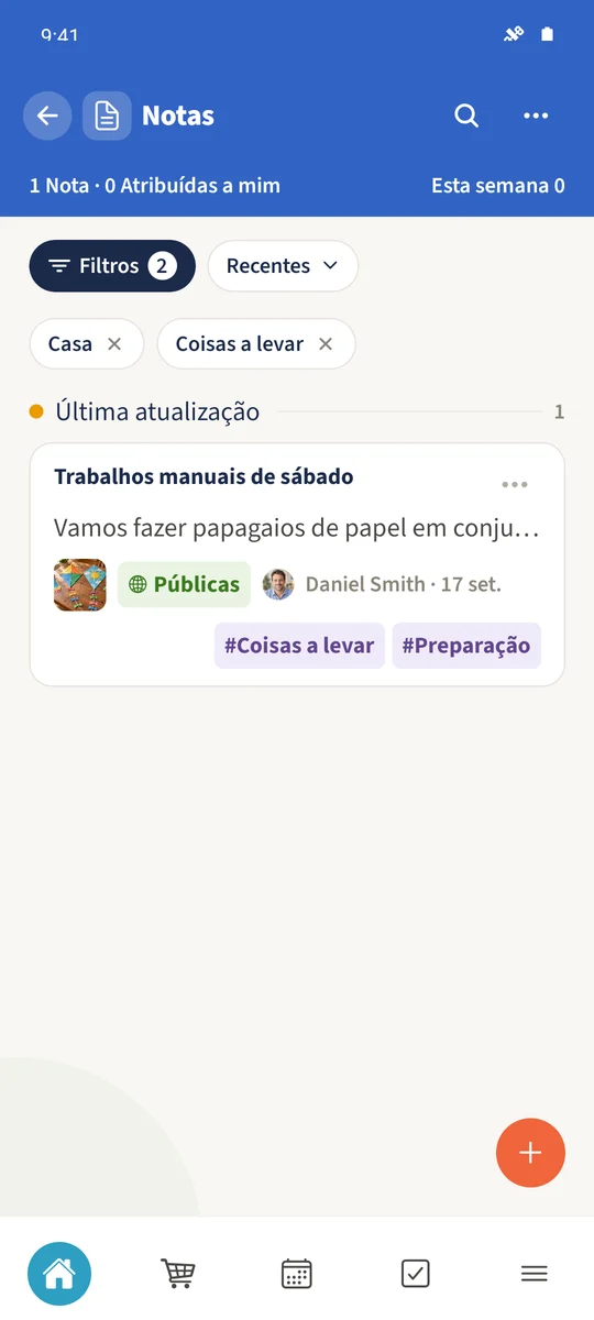 Os filtros combinados apresentam a nota correspondente Trabalhos manuais de sábado.