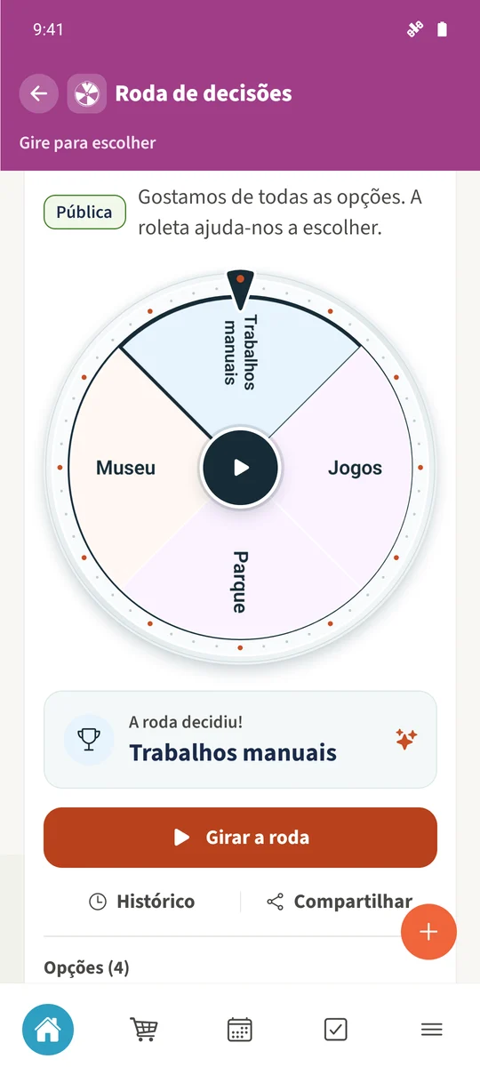 O giro concluído de Daniel apresenta a opção escolhida.