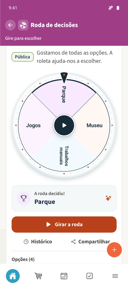 O giro posterior de Sofia na mesma roda apresenta a opção escolhida.