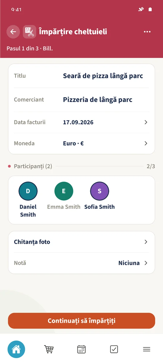 Nota folosește EUR, cu Daniel și Sofia participanți activi.