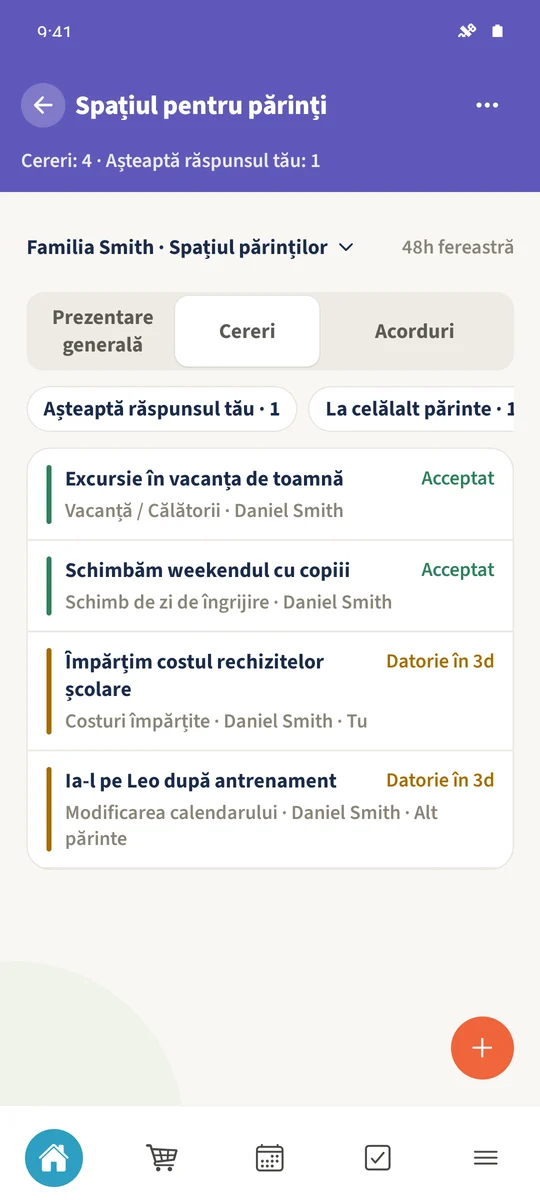 Privirea de ansamblu arată coordonările actuale ale familiei.