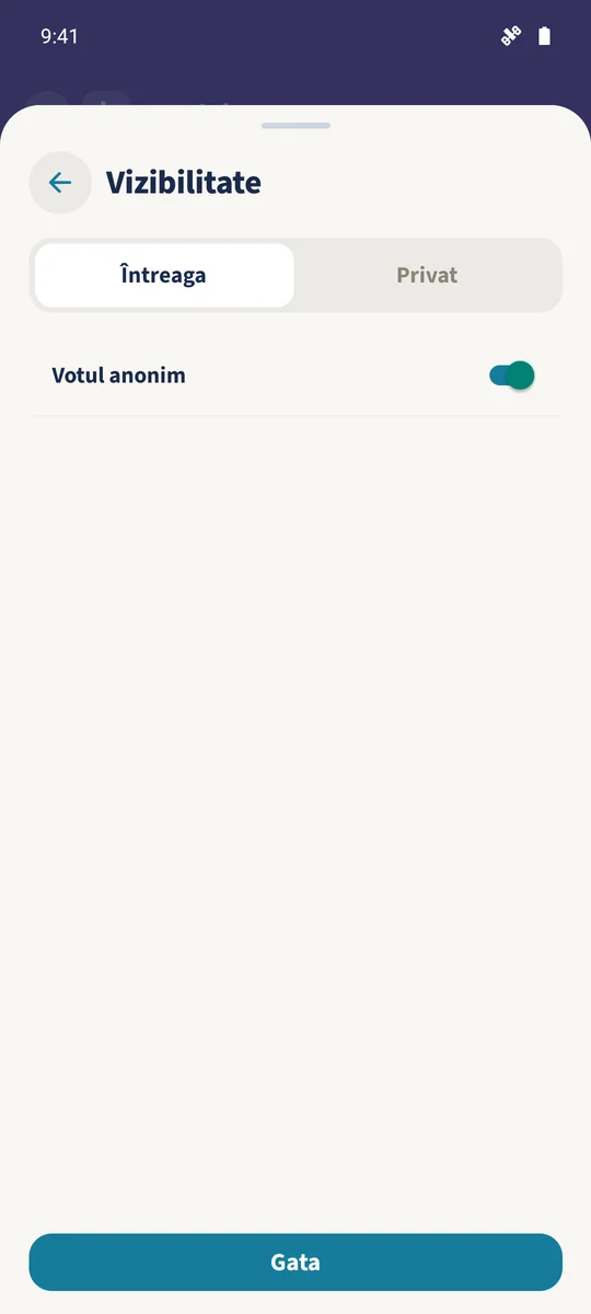 Votul anonim este pornit înainte de creare.