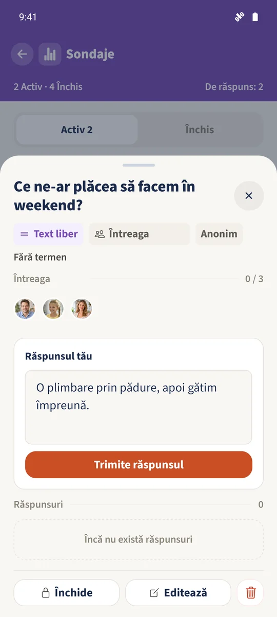 Daniel a introdus idee și o poate trimite.