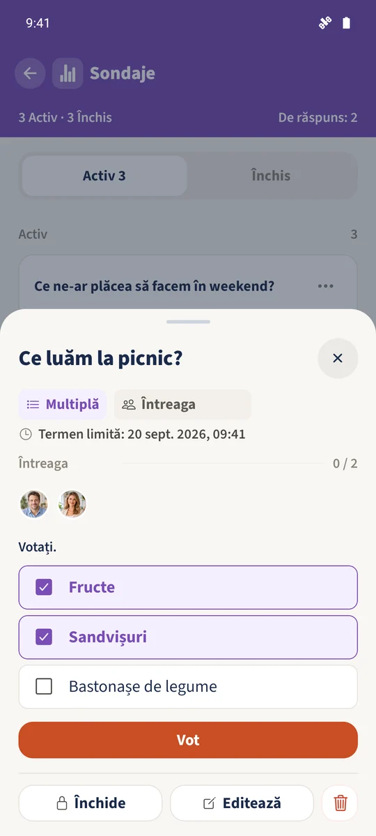 Alegerea multiplă are Fructe și Sandvișuri selectate împreună.