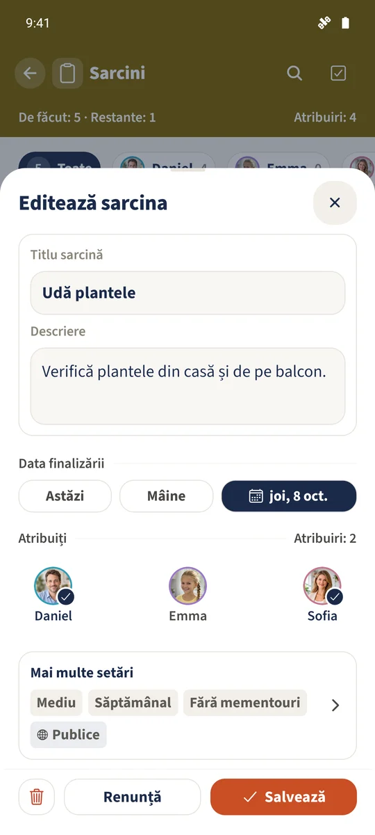 Sarcina recurentă — Data finalizării