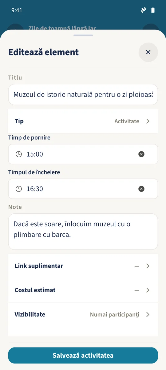 Muzeul de istorie naturală este editat cu început 15:00, sfârșit 16:30 și alternativă pentru vreme.